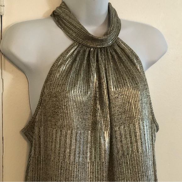 Maeve By Anthropologie Metallic High Neck , Cut Away Arm,Back Tie Shirt,Size Sm - Picture 13 of 13
